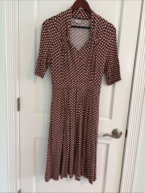eshakti Black Midi Dress with Peach Polka Dot Print